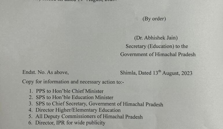 भारी बारिश के कारण हिमाचल में आज बंद रहेंगे सभी स्कूल, आंगनबाड़ी केंद्र और कॉलेज